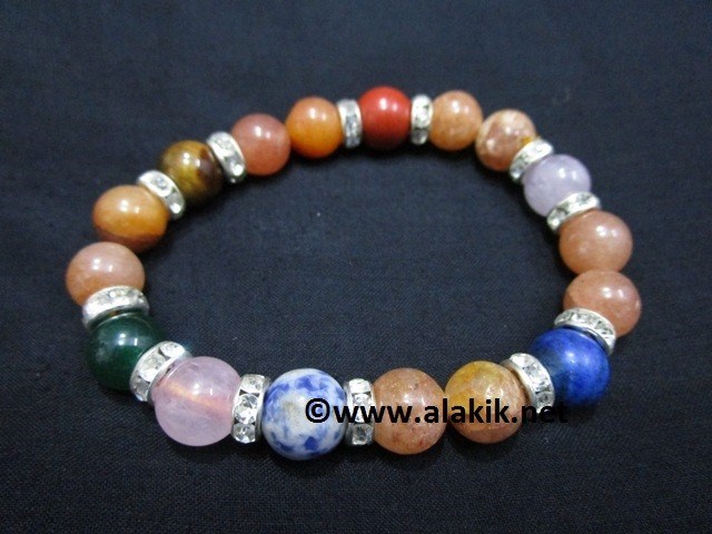 Picture of Golden Quartz Chakra 10mm Elastic Bracelet with Diamond ring