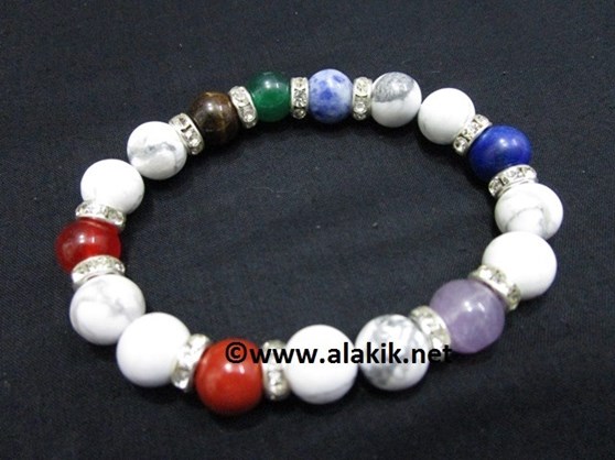 Picture of Howalite Chakra 10mm Elastic Bracelet with Diamond ring