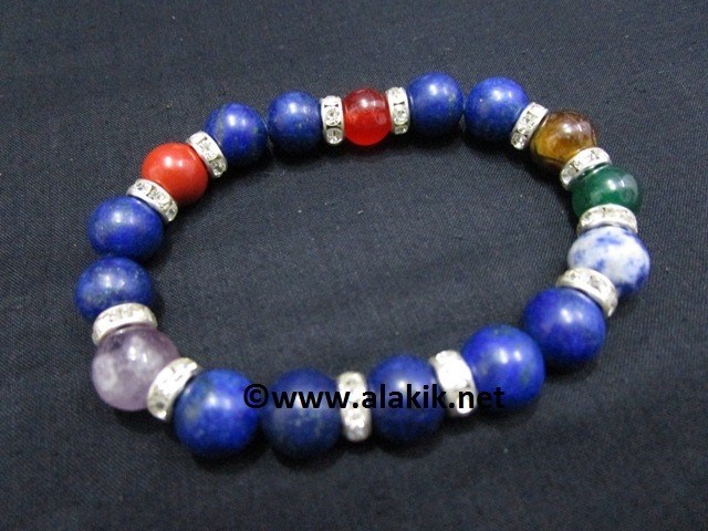 Picture of Lapis Lazuli Chakra 10mm Elastic Bracelet with Diamond ring