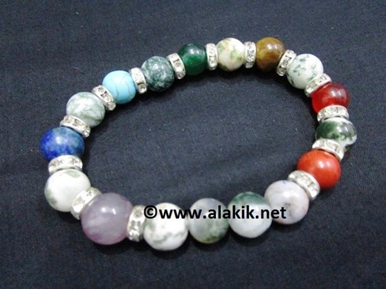Picture of Moss Agate Chakra 10mm Elastic Bracelet with Diamond ring