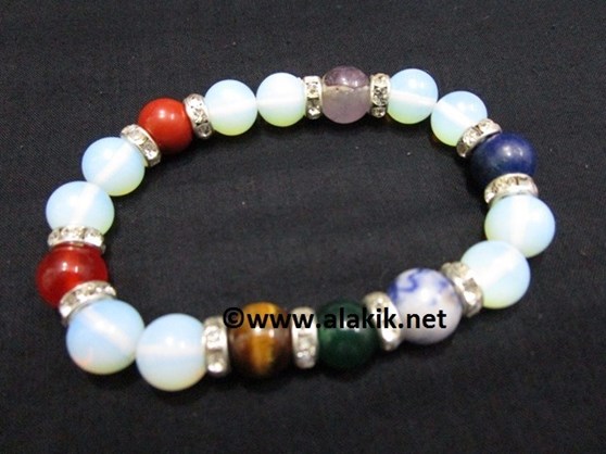 Picture of Opalite Chakra 10mm Elastic Bracelet with Diamond ring