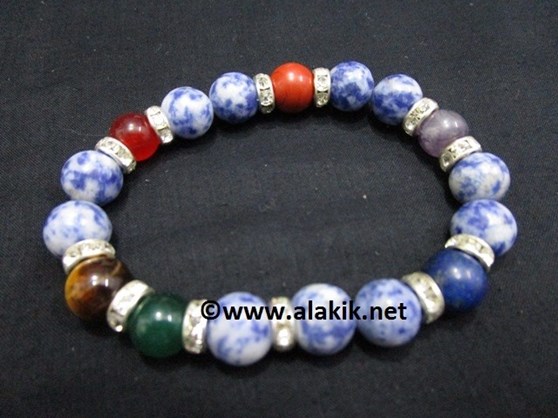 Picture of Sodalite Chakra 10mm Elastic Bracelet with Diamond ring