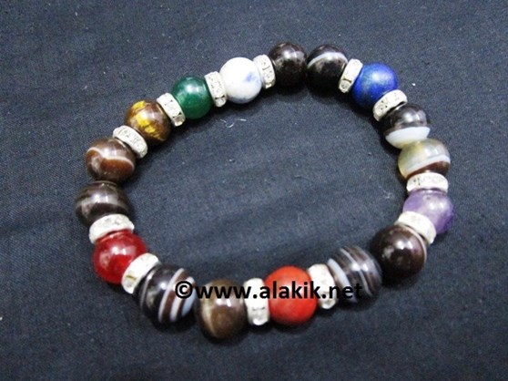 Picture of Solomon Agate Chakra 10mm Elastic Bracelet with Diamond ring
