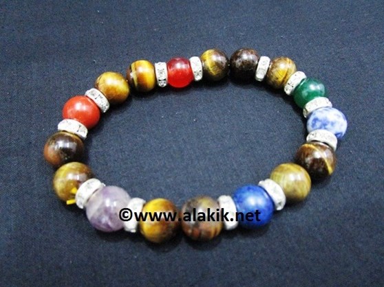 Picture of Yellow Tiger Chakra 10mm Elastic Bracelet with Diamond ring