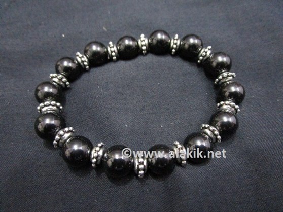 Picture of Black Tourmaline 10mm Elastic Bracelet with Tire Bead