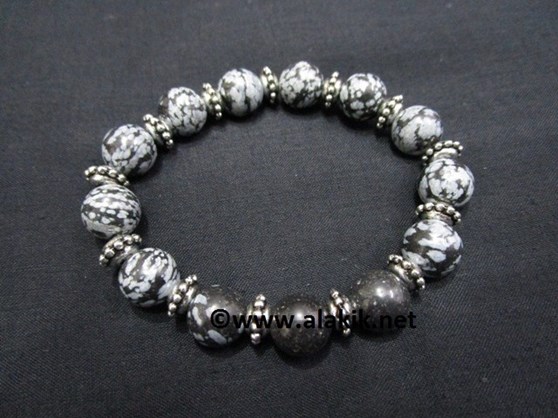 Picture of Snowflake Obsidian 10mm Elastic Bracelet with Tire Bead