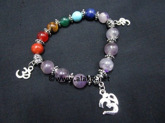 Picture of Amethyst Chakra 10mm Elastic Bracelet with Charms