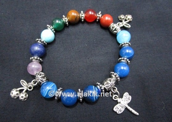 Picture of Blue Onyx Chakra 10mm Elastic Bracelet with Charms