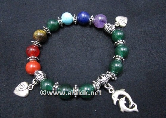 Picture of Green Onyx Chakra 10mm Elastic Bracelet with Charms