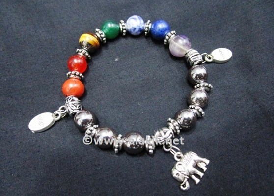 Picture of Hematite Chakra 10mm Elastic Bracelet with Charms