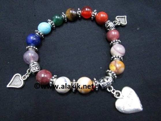 Picture of Mookaite Chakra 10mm Elastic Bracelet with Charms