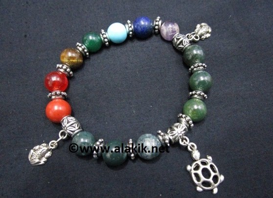 Picture of Moss Agate Chakra 10mm Elastic Bracelet with Charms