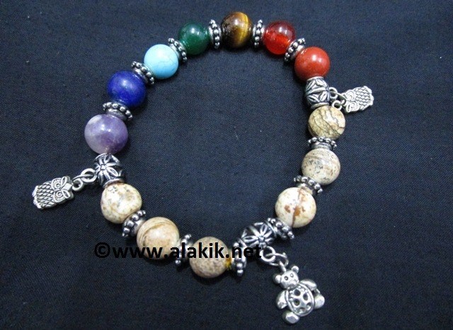 Picture of Picture Jasper Chakra 10mm Elastic Bracelet with Charms