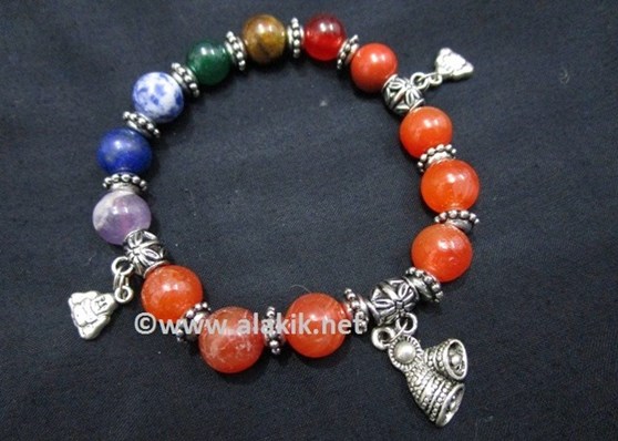Picture of Red Carnelian Chakra 10mm Elastic Bracelet with Charms
