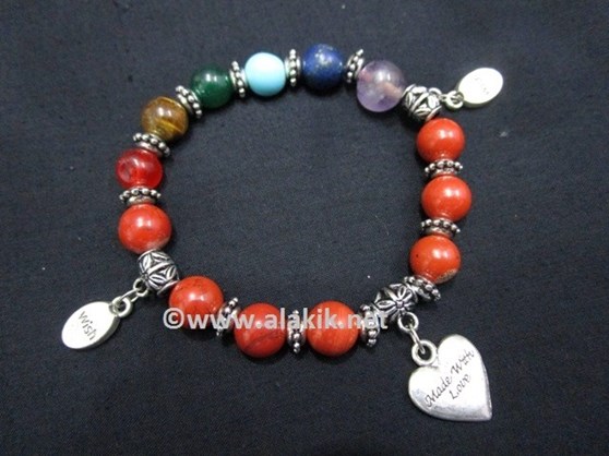 Picture of Red Jasper Chakra 10mm Elastic Bracelet with Charms