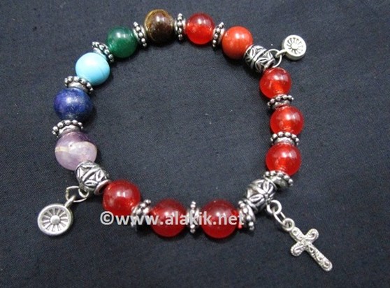 Picture of Red Onyx Chakra 10mm Elastic Bracelet with Charms