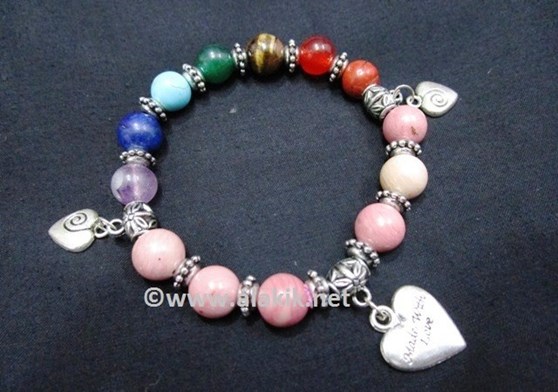 Picture of Rhodochrosite Chakra 10mm Elastic Bracelet with Charms