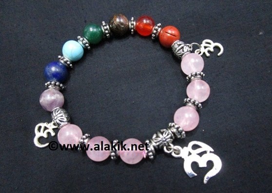 Picture of Rose Quartz Chakra 10mm Elastic Bracelet with Charms