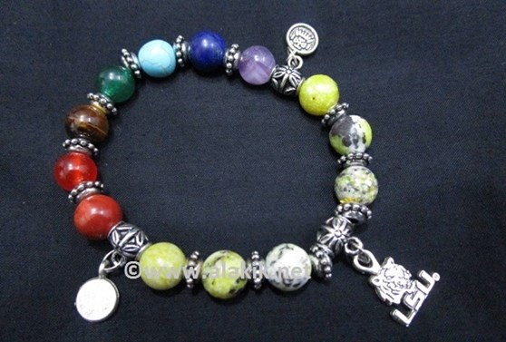 Picture of Serpentine Chakra 10mm Elastic Bracelet with Charms