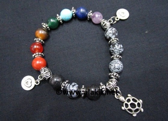 Picture of Snowflake Obsidian Chakra 10mm Elastic Bracelet with Charms