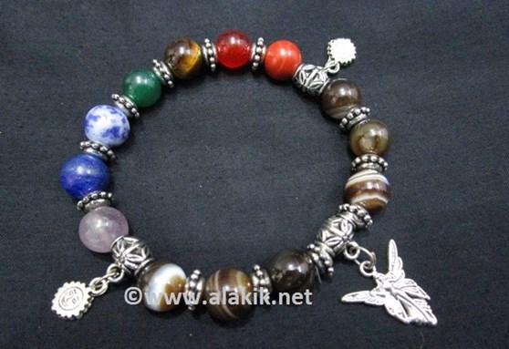 Picture of Soloman Agate Chakra 10mm Elastic Bracelet with Charms