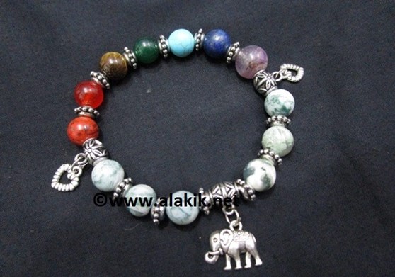 Picture of Tree Agate Chakra 10mm Elastic Bracelet with Charms