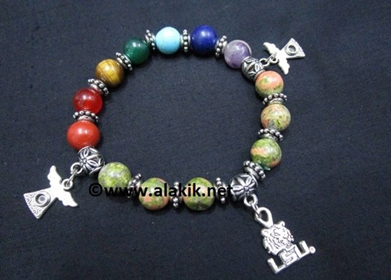 Picture of Unakite Chakra 10mm Elastic Bracelet with Charms