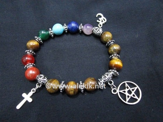 Picture of Yellow Tiger Chakra 10mm Elastic Bracelet with Charms