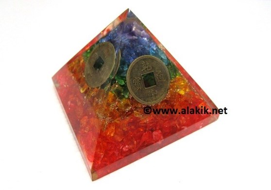 Picture of Chakra Layer Orgone Pyramid With 4 side Fenghui Coin