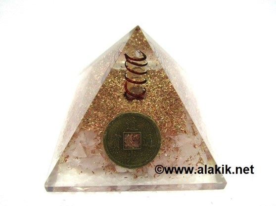 Picture of Rose Quartz Orgone Pyramid With Fengshui Coin
