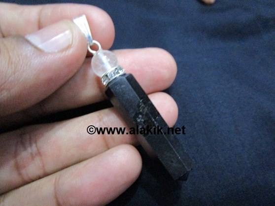 Picture of Black Tourmaline Pencil Pendant with Diamond Ring & Crystal Ball