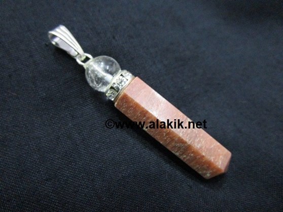 Picture of Peach Aventurine Pencil Pendant with Diamond Ring & Crystal Ball