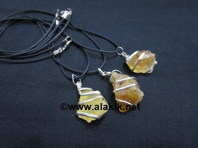 Picture of Raw Citrine Wire Wrapped Pendant with cord