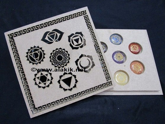 Picture of Chakra Hollow Laser Engrave Box with Chakra Engrave Chakra Disc Set