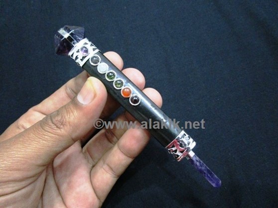 Picture of Black Tourmaline Chakra Healing Wand with Amethyst Herkimer