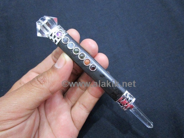 Picture of Black Tourmaline Chakra Healing Wand with Crystal Herkimer
