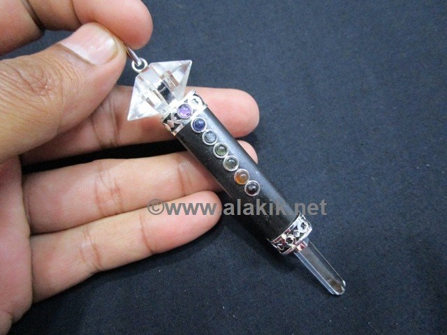 Picture of Black Tourmaline Chakra Mini Healing Wand with Herkimer