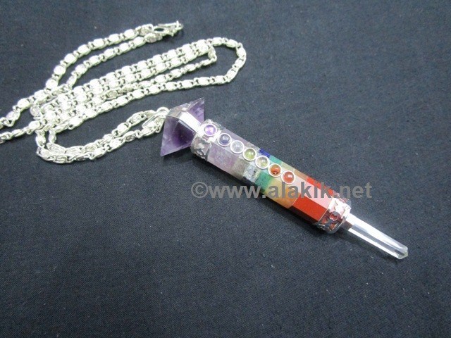 Picture of Chakra Bonded Amethyst Herkimer Necklace with Chakra Cabs