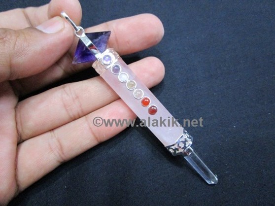 Picture of Rose Quartz Chakra Mini Healing Wand with Amethyst Herkimer Pendant