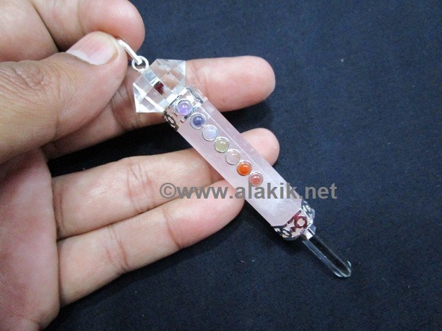 Picture of Rose Quartz Chakra Mini Healing Wand with Herkimer