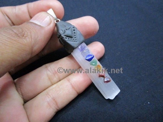 Picture of Selenite Tibetan Pendant with Chakra chips
