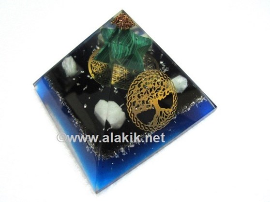 Picture of Blue Orgone Pyramids With Malakite Merkaba & tree of life Charm