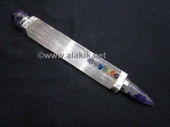 Picture of Raw Selenite Healing Wand with Amethyst bullet Point
