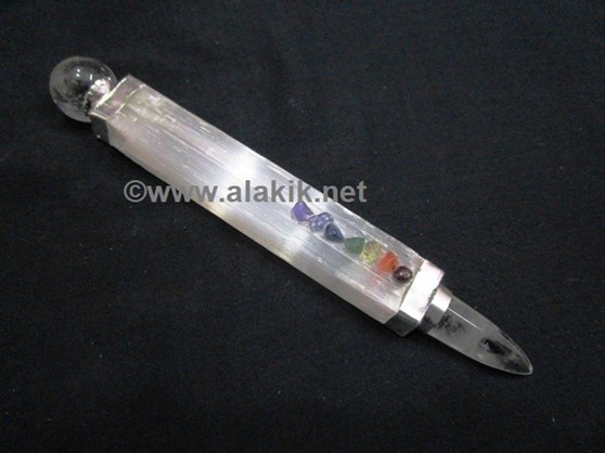 Picture of Raw Selenite Healing Wand with Crystal bullet Point