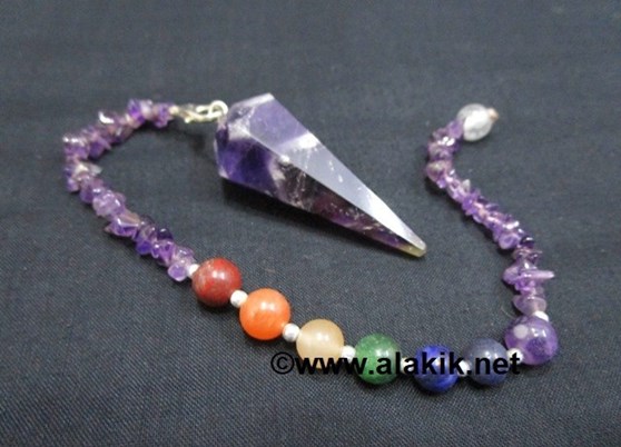 Picture of Amethyst Pendulum with Amethyst Chips Chakra Beads chain