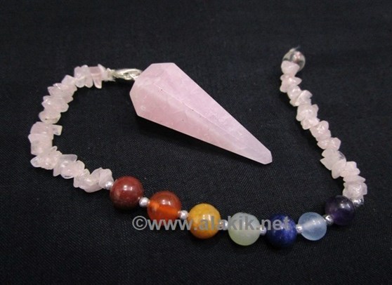 Picture of Rose Quartz Pendulum with Rose Chips Chakra Beads chain