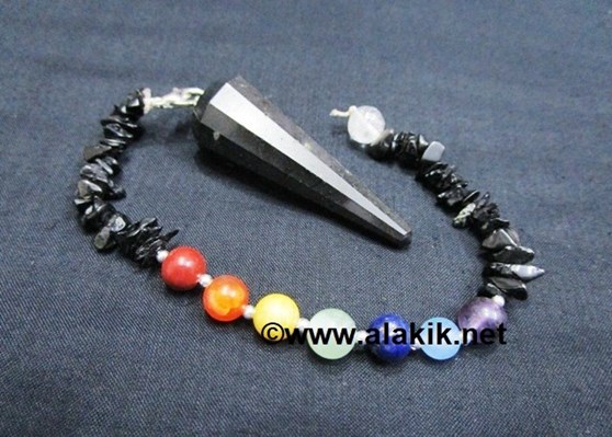 Picture of Black Tourmaline Pendulum with BT Chips Chakra Beads chain