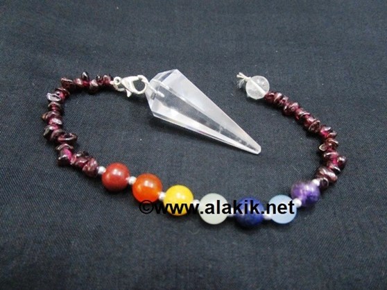 Picture of Crystal Pendulum with Garnet Chips Chakra Beads chain