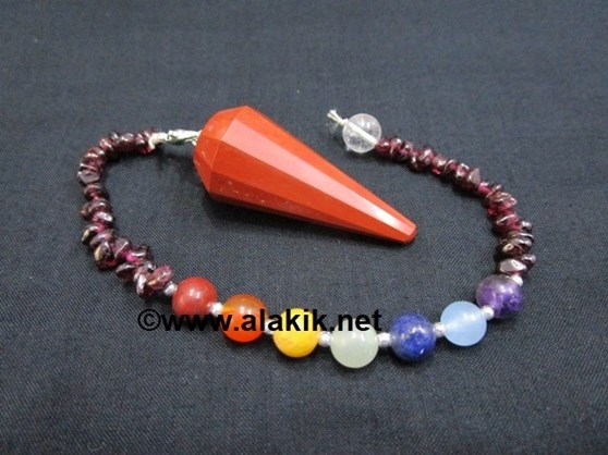 Picture of Red Jasper Pendulum with Garnet Chips Chakra Beads chains