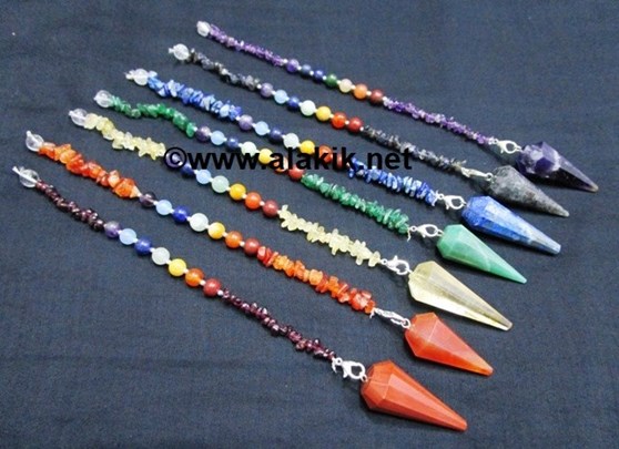 Picture of 7 Chakra Pendulum Set with Chakra Chips Beads chain
